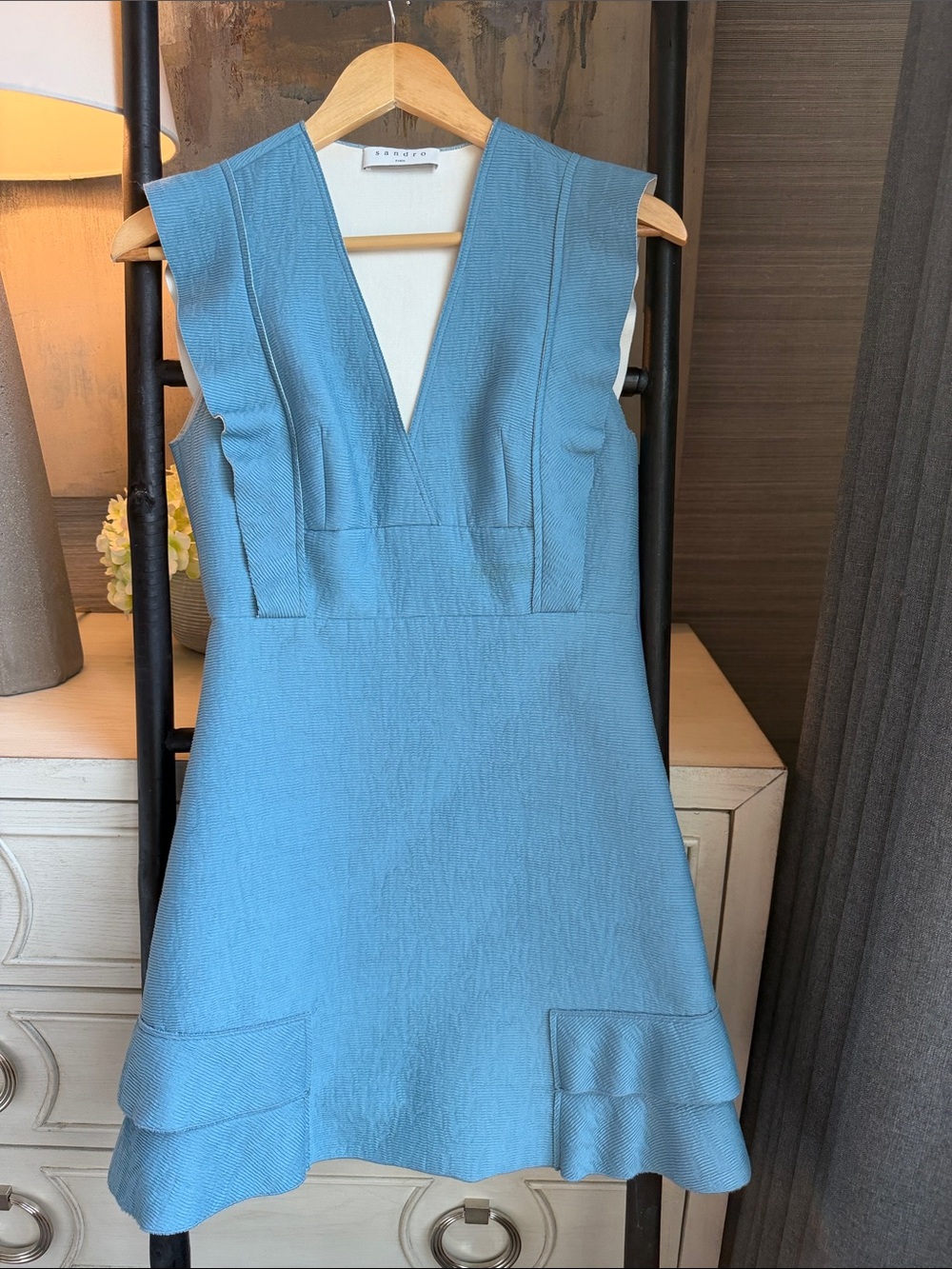 Sandro Light Blue V-Neck Sleeveless Mini Dress